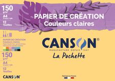 Canson Création - Pochette papier à dessin - 12 feuilles - A4 - 150 gr - couleurs claires