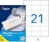 Apli Agipa - 2100 Étiquettes adhésives blanches multi-usages - 70 x 42,4 mm - coins droits - réf 101044