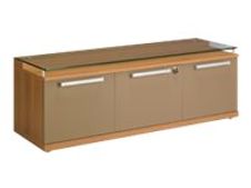 Banc SLIVER - L135 x H46 x P45 - 1 tiroir pour dossiers suspendus et 2 portes - Noyer et bronze