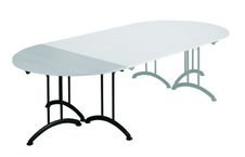 Table de réunion pliante - demi-ronde - L140 x H74 x P70 cm - gris/noir