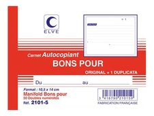 ELVE - Manifold Carnet de Bons pour - 50 dupli - 10,5 x 14 cm