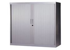 Armoire basse à rideaux - L120  x H105 x P43 cm - 2 tablettes - silver