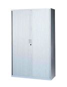 Armoire haute à rideaux - L120  x H198 x P43 cm - 4 tablettes - gris clair