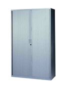 Armoire haute à rideaux - L120  x H198 x P43 cm - 4 tablettes - silver