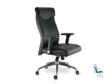 Fauteuil de bureau ergonomique BRIDGER en cuir -  accoudoirs réglables 4D - avec têtière - noir