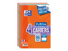 Oxford Openflex - 4 Cahiers polypro A4 (21x29,7 cm) - 96 pages - grands carreaux (Seyes) - couleurs assorties