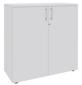 Armoire mi-haute IDRA/DUAL -  L80 x H102 x P47 - 2 portes - 2 tablettes métal DS - Corps blanc - Portes et dessus blanc perle