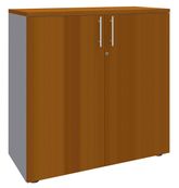 Armoire mi-haute IDRA/DUAL -  L80 x H102 x P47 - 2 portes - 2 tablettes métal DS - Corps alu - Portes et dessus Merisier