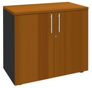 Armoire basse IDRA/DUAL - H72 x L80 x P47 - 2 portes - Corps anthracite - Dessus et portes imitation Merisier