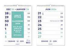 Optivision Wire-O - Calendrier 1 semaine sur 2 pages - caractères agrandis - 21 x 29,7 cm - Brepols