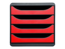 Exacompta BigBox - Module de classement 4 tiroirs - noir/rouge carmin