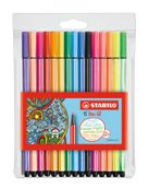 Stabilo Pen 68 - 15 Feutres - couleurs assorties dont 6 fluos