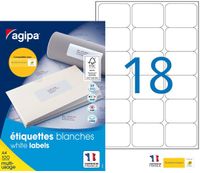 Apli Agipa - 1800 Étiquettes adhésives blanches multi-usages - 63,5 x 46,6 mm - coins arrondis - réf 100981
