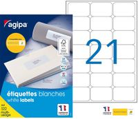 Apli Agipa - 2100 Étiquettes adhésives blanches multi-usages - 63,5 x 38,1 mm - coins arrondis - réf 118984