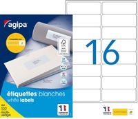 Apli Agipa - 1600 Étiquettes adhésives blanches multi-usages - 99,1 x 33,9 mm - coins arrondis - réf 118985