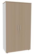 Armoire haute INEO/LEVEL/STEELY/WOODY - L80 x H180 x P47 - 2 portes - Corps blanc - Portes et dessus imitation Chêne clair