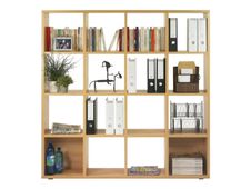 Bibliothèque haute CUBIC - L160 x H163 x P30 cm - 16 Cases - imitation Chêne clair