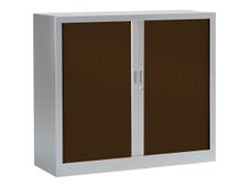 Armoire basse monobloc à rideaux GENERIC - 100 x 120 x 43 cm - aluminium/imitation wengé