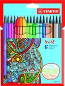 STABILO Pen 68 - 18 Feutres pointe moyenne - couleurs assorties