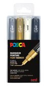 POSCA PC- 1MC - 4 Marqueurs - noir, argent, blanc, or - 1 mm
