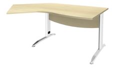 Bureau 135° IDRA - retour d'angle à gauche - L180 cm - Pieds blanc - plateau imitation Erable