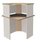 Banque d'accueil en angle 90° LUMINA - avec réhausse - L80 x H115 x P80 cm - Bande translucide Blanche - Finition chêne clair/blanc