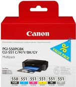 Canon CLI-551/PGI-550 - Pack de 6 - noir, noir photo, gris, cyan, magenta, jaune - cartouche d'encre originale