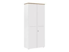 Armoire hautes YES ! - L80 x H187 x P42 - 2 portes - Façade blanche - Dessus merisier
