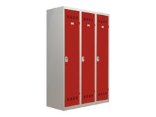 Vestiaire Industrie Salissante - 3 portes - 180 x 120 x 50 cm - gris/rouge