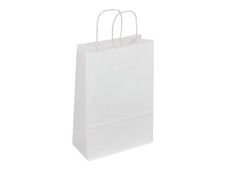 50 Sacs cadeau kraft - poignées torsadées - 14 cm x 8 cm x 21 cm - blanc