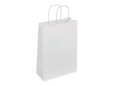 50 Sacs cadeau kraft - poignées torsadées - 18 cm x 8 cm x 22 cm - blanc
