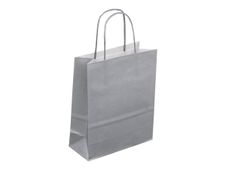 50 Sacs cadeau kraft - poignées torsadées - 18 cm x 8 cm x 22 cm - argent
