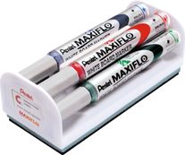 Pentel MAXIFLO - Brosse magnétique et 4 Marqueurs MAXIFLO - pointe ogive moyenne - couleurs assorties