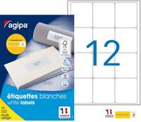 Apli Agipa - 1200 Étiquettes adhésives blanches multi-usages - 63,5 x 72 mm - coins arrondis - réf 100983