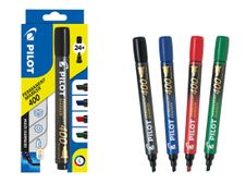 Pilot 400 - Pack de 4 marqueurs permanents - pointe biseau - noir, bleu, rouge, vert