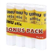 UHU stic - 4 Bâtons de colle - 21 g - transparent - non permanent