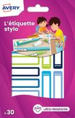 Avery - 30 Étiquettes adhésives pour stylos - 50 x 10 mm - bleu/vert 