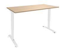 Bureau LEVEL - Bureau éléctrique - L140 - pied blanc - plateau Imitation Chêne clair