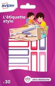 Avery - 30 Étiquettes adhésives pour stylos - 50 x 10 mm - rose/rouge