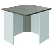 Banque d'accueil en angle 90° LUMINA - sans réhausse - L80 x H75 x P80 cm - Bande translucide Anis - Finition chêne gris/blanc
