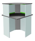 Banque d'accueil en angle 90° LUMINA - avec réhausse - L80 x H115 x P80 cm - Bande translucide Anis - Finition chêne gris/blanc