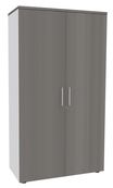 Armoire haute IDRA/DUAL - H180 x L80 x P47 - 2 portes - Corps blanc- Portes et dessus imitation chêne gris