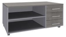 Console mobile EXPRIM/LOFTER/LEVEL - L120 x H63 x P60 cm - 3 tiroirs - coté aluminium - finition façade et dessus imitation Chêne gris
