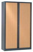 Armoire haute monobloc à rideaux ETIC - 198 x 120 cm - anthracite - rideaux imitation hêtre