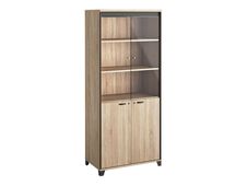 Armoire haute MAMBO - L80 x H187 x P46 - 2 portes vitrées, 2 portes pleines - Chêne Sonoma/noir