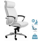 Fauteuil de bureau WILLIAM - accoudoirs articulés - appui-tête intégré - cuir blanc