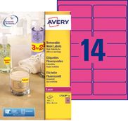 Avery - 350 Étiquettes amovibles rose fluo - 99,1 x 38,1 mm - Impression laser - réf L7363P-25