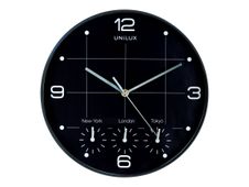 Unilux - Horloge On Time - mécanisme quartz - 4 fuseaux horaires - 30,5 cm - noir
