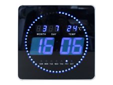 Unilux - Horloge Flo - carrée LED bleue - 28 cm - noir