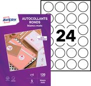 Avery - 120 Étiquettes adhésives rondes blanc mat - diamètre 40 mm - réf C9422M